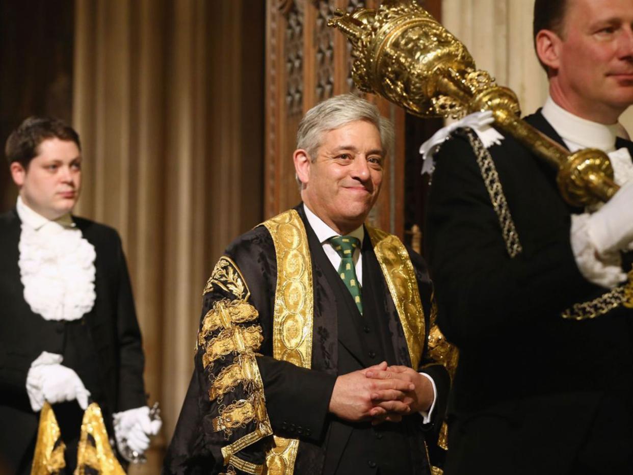 John Bercow walks through the Members' Lobby after the Queen's Speech at the State Opening of Parliament (Getty): Getty