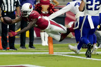 Arizona Cardinals wide receiver A.J. Green (18) scores against the Minnesota Vikings during the second half of an NFL football game, Sunday, Sept. 19, 2021, in Glendale, Ariz. (AP Photo/Ross D. Franklin)