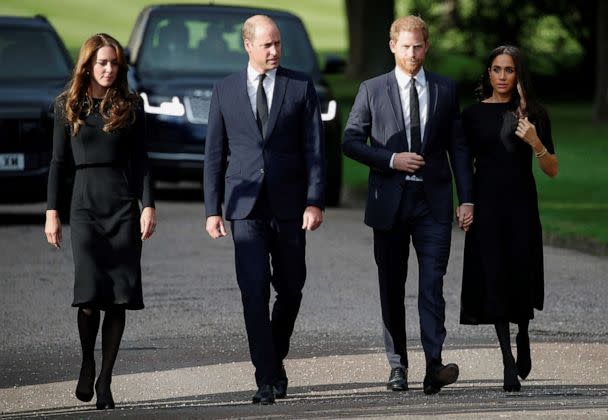 PHOTO: In this Sept. 10, 2022 file photo William, Prince of Wales, Catherine, Princess of Wales, Prince Harry and Meghan, the Duchess of Sussex walk outside Windsor Castle, following the passing of Britain's Queen Elizabeth, in Windsor, Britain. (Peter Nicholls/Reuters, FILE)