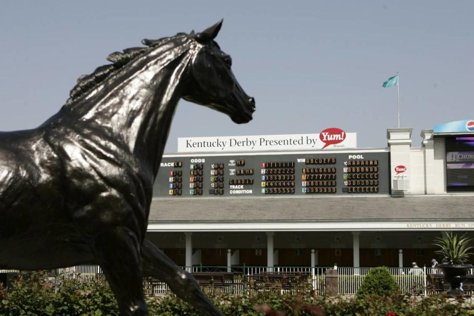 A statue of Aristides outside Churchill Downs several years ago celebrated the first winner of the Kentucky Derby, which was run on a Monday afternoon in 1875.