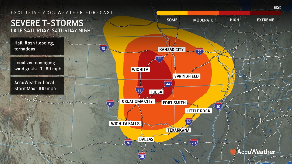 AccuWeather meteorologists issued a "high risk" for severe thunderstorms across central and northeast Oklahoma on Saturday.