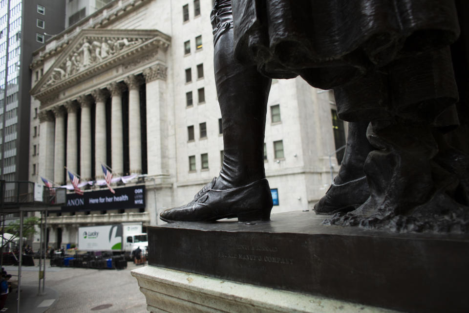 NEW YORK , NY - JUNE 02: Exterior view of the New York Stock Exchange and Wall St. as new company Organon start trading next thursday in New York on June 02 2021. Organon look to expand to provide treatments for other conditions unique to women, about 80% of the new company's revenues will come from outside the U.S (Photo by Kena Betancur/VIEWpress)