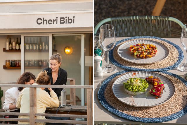 <p>Ambroise Tézenas</p> From left: The patio at Cheri Bibi; trout tartare and tuna tataki with edamame at Le Néo-Bistrot, a restaurant at Hôtel Le Garage.