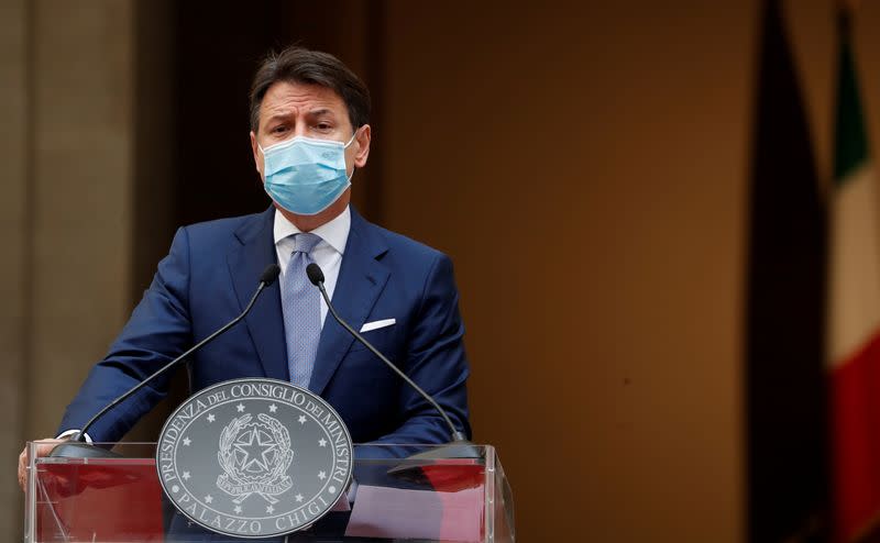 FILE PHOTO: Italian Prime Minister Giuseppe Conte speaks during a news conference on government's new anti-COVID-19 measures, in Rome