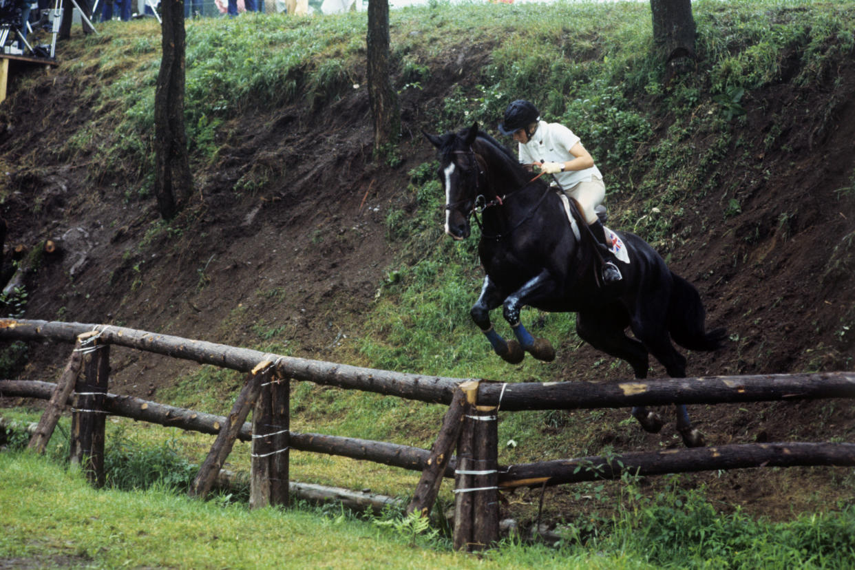 Princess Anne, riding Goodwill, during the cross country section of the Three Day Eventing at the Montreal Olympic Games.  (Photo by S&G/PA Images via Getty Images)