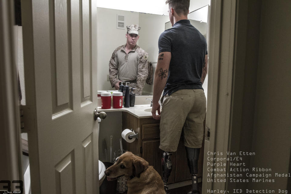 Chris Van Etten  |  Corporal/E4  |  Purple Heart  |  Combat Action Ribbon  |  Afghanistan Campaign Medal  |  United States Marines  |  with Harley, IED Detection Dog 