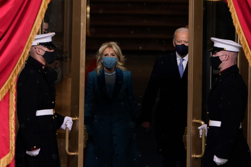 President-elect Joe Biden and his wife Jill, walk out for the 59th Presidential Inauguration.<span class="copyright">Patrick Semansky—Pool/AP</span>