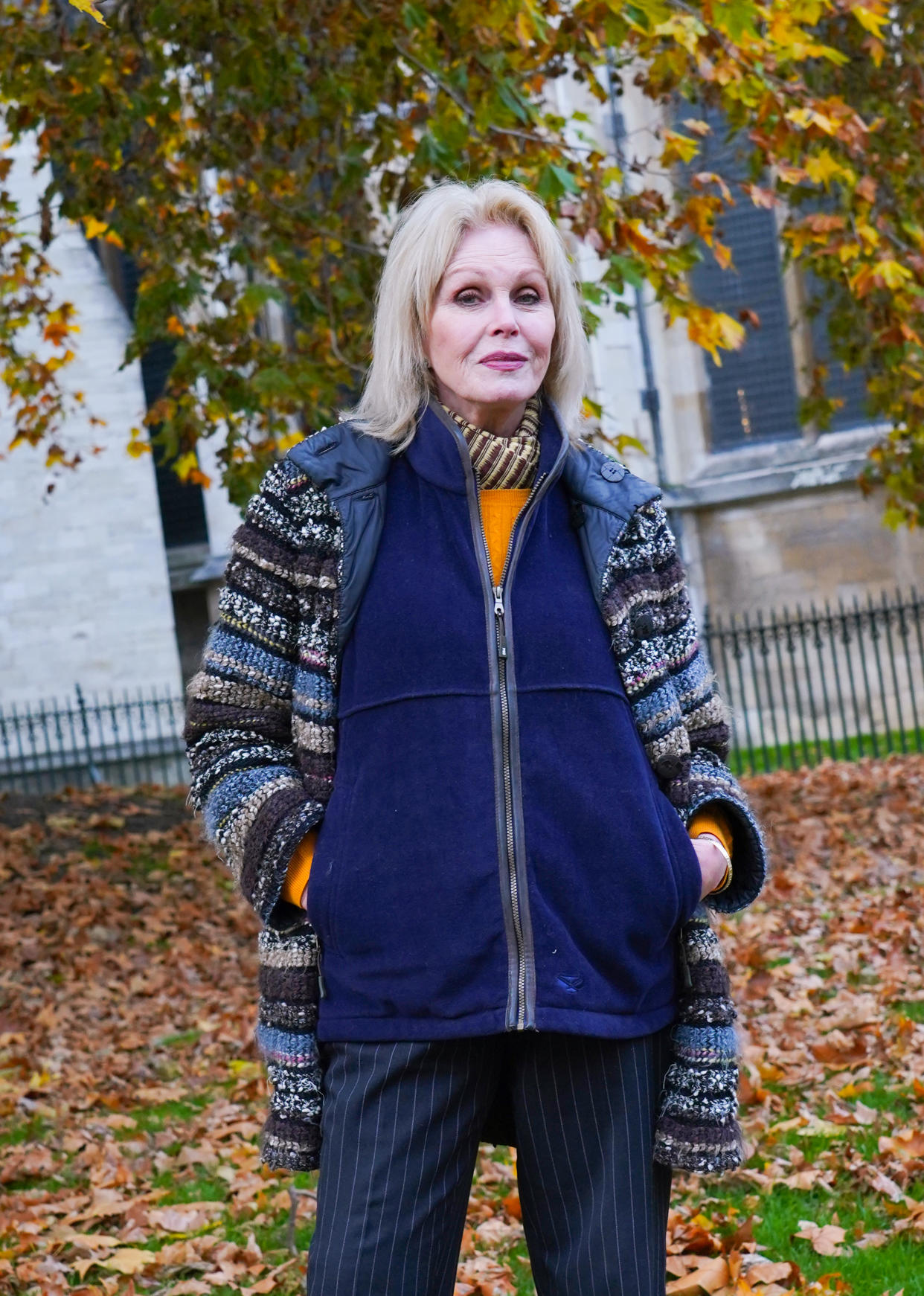 Joanna Lumley in Old Palace Yard, London, following her victory on banning detonation as a means of clearing underwater unexploded ordnance for offshore windfarm construction. Picture date: Tuesday November 16, 2021.