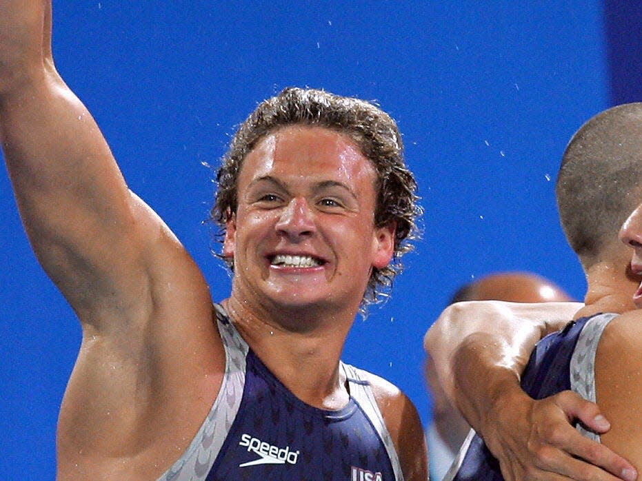 Ryan Lochte cheering in 2004.