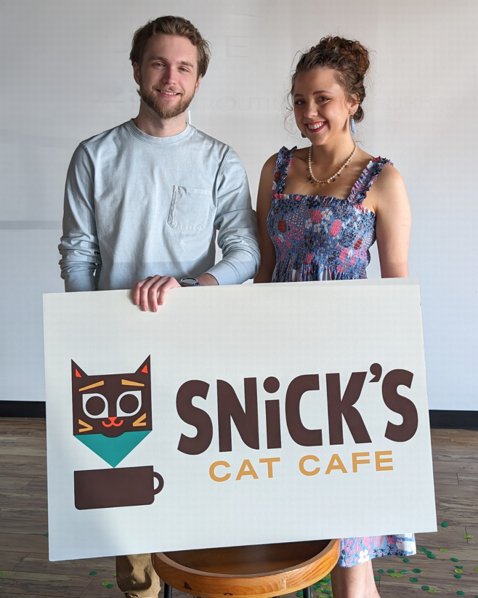 Noah Souza and Julia Hardenburger plan to open their new Snick’s Cat Cafe this summer at the Shops at Tallgrass. Courtesy photo