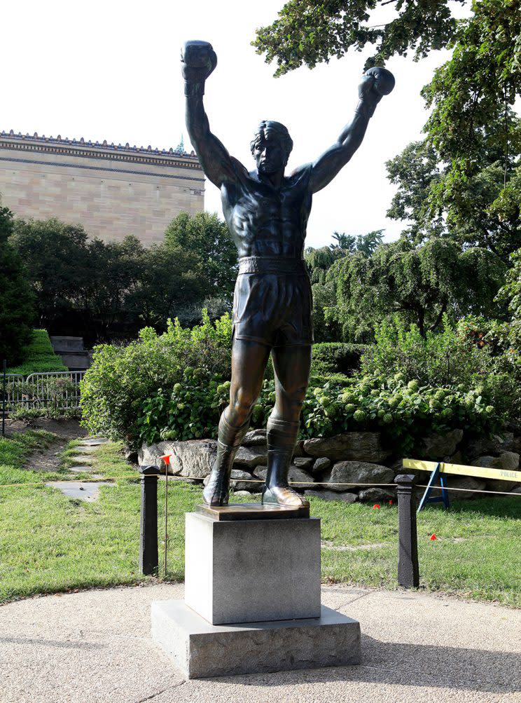 Thomas Schomberg's 'Rocky' statue sits outside the Philadelphia Museum Of Art in Philadelphia, Pennsylvania on August 27, 2016. (Photo: Raymond Boyd/Getty Images) 