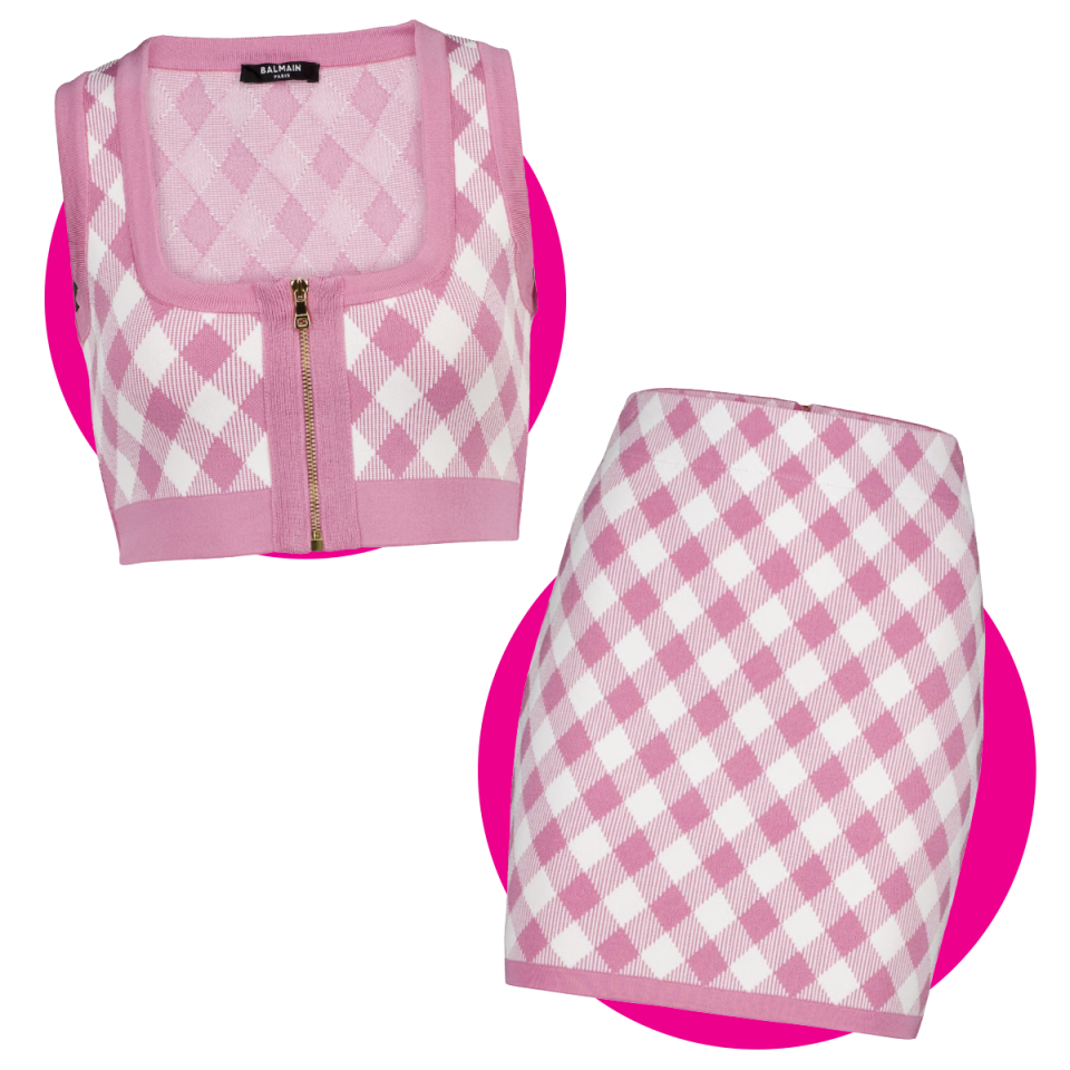 Balmain Checkered  Crop Top and Miniskirt