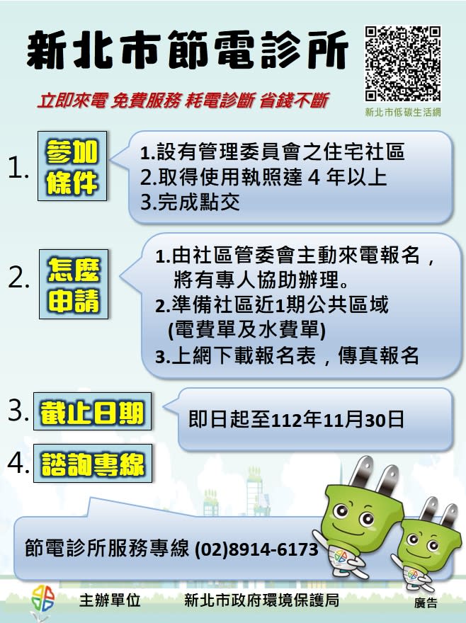 新北市節電診所申請流程。   圖：新北市環保局提供