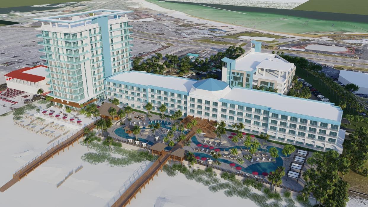 Renderings show the plans for the new Hampton Inn and second hotel tower on Pensacola Beach.