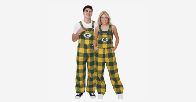 FOCO Green Bay Packers Womens Plaid Bib Overalls, Size: L