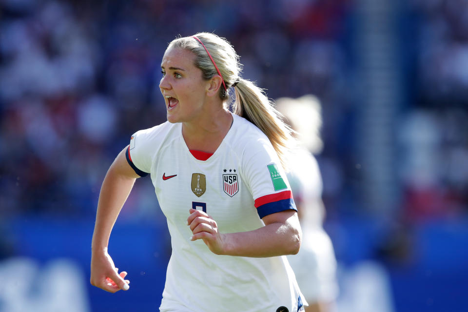 PARIS, FRANCE - JUNE 16: Lindsey Horan of USA Women  during the  World Cup Women  match between USA  v Chile  at the Parc des Princes on June 16, 2019 in Paris France (Photo by Eric Verhoeven/Soccrates/Getty Images)