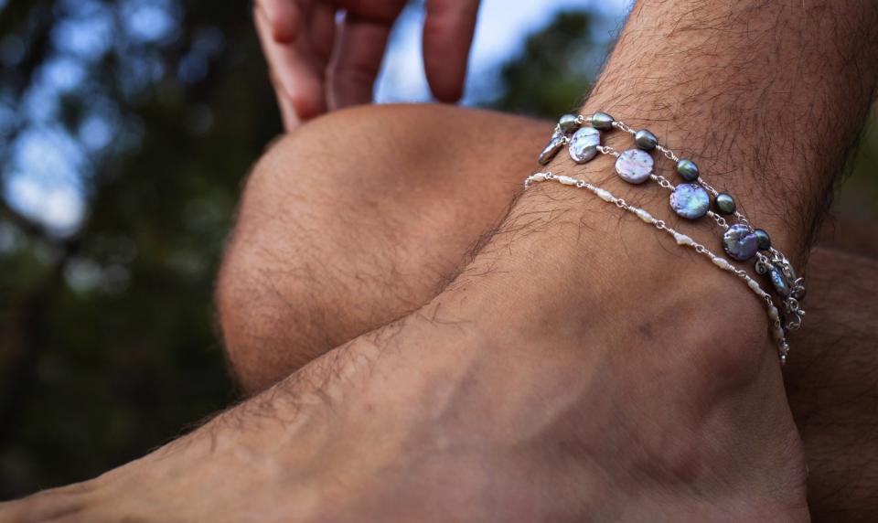 Anklets by jewelry designer Presley Oldham.