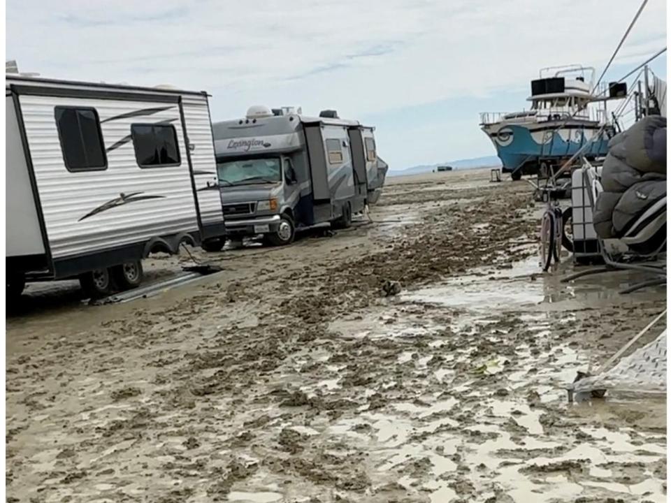 The muddy scene at Burning Man, left. Chris Rock, center. Diplo, right.