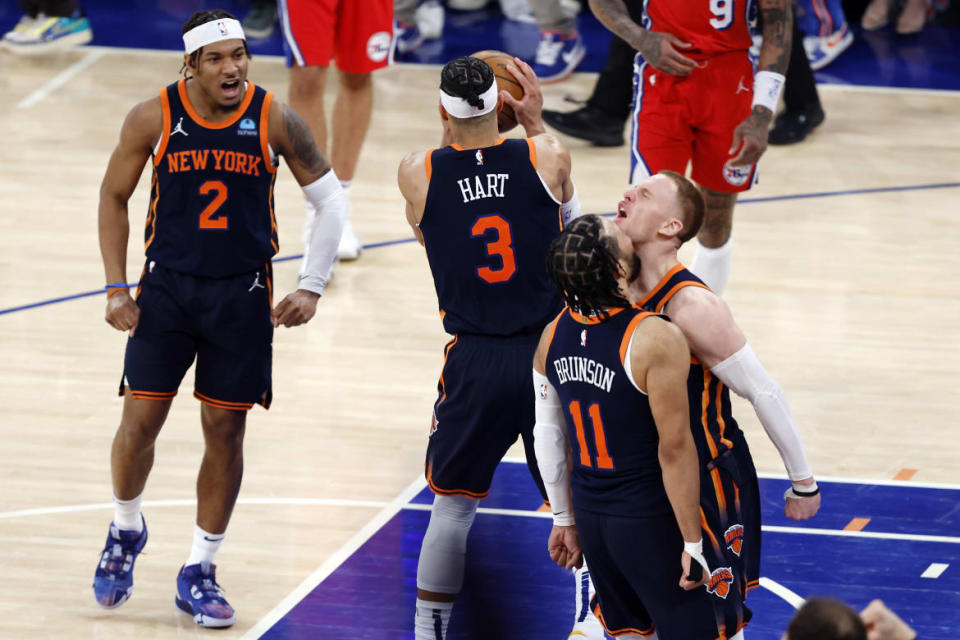 Photo of Donte DiVincenzo, Jalen Brunson, Miles McBride, and Josh Hart