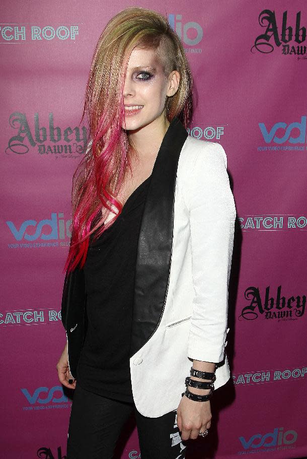 Avril Lavigne is seen at the Abbey Dawn After Party presented by Vodio, on Monday, Sept. 10, 2012 at Catch, in New York. (Photo by Donald Traill/Invision/AP Images)