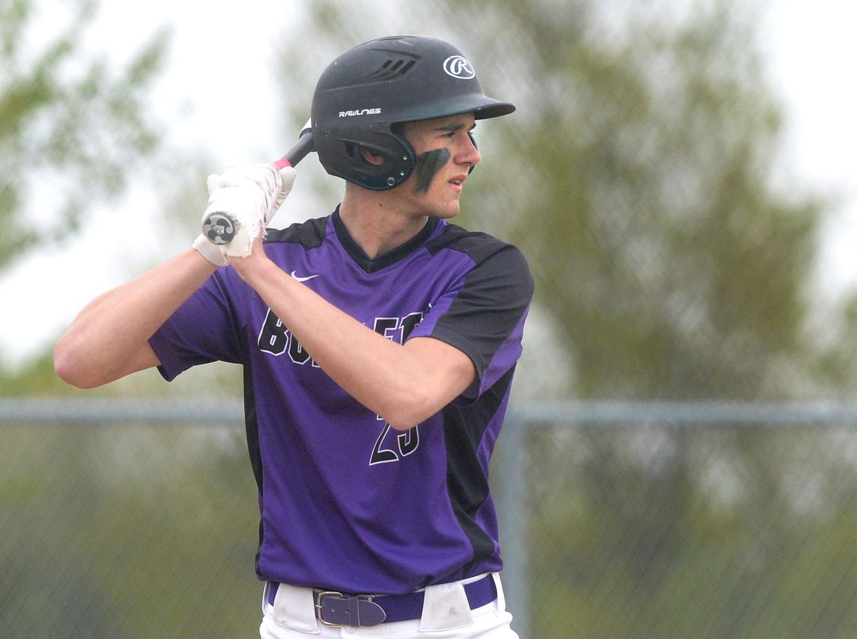 Williamsville's Josh Catalano bats during the game against Pleasant Plains Thursday, April 27, 2023.