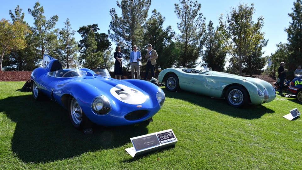 Continuation-car examples of the Jaguar D-Type (left) and C-Type from Jaguar Classic. 