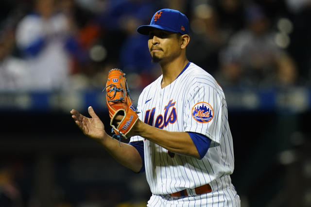 Carlos Carrasco #27 - Game Used Blue Road Jersey with Seaver Patch - 5 IP,  5 K's - Mets vs. Braves - 10/2/21