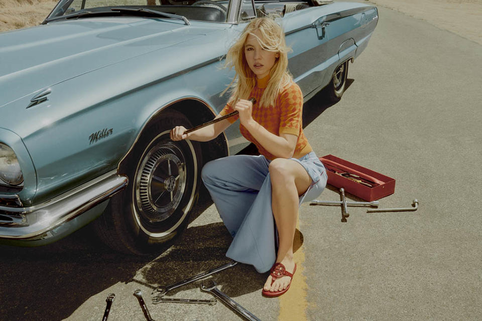 Sydney Sweeney wears Tory Burch’s “Miller” sandals. - Credit: Courtesy of Tory Burch