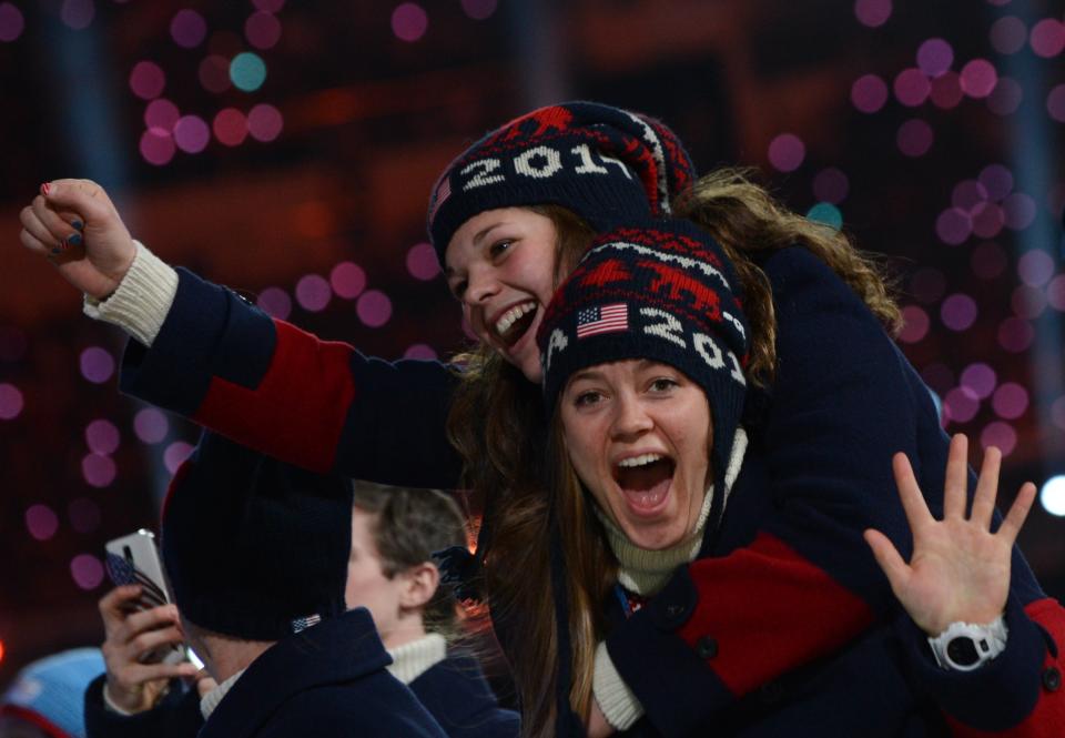 US athletes parade during the closing Ceremony of the Sochi Winter Olympics at the Fisht Olympic Stadium on February 23, 2014.      AFP PHOTO / KIRILL KUDRYAVTSEV        (Photo credit should read KIRILL KUDRYAVTSEV/AFP/Getty Images)