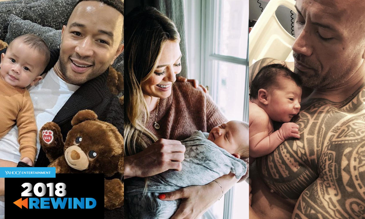 We were introduced to a whole slew of little stars in 2018. Here are some of our favorite photos of celebrities with their new additions. (Photo: Instagram/John Legend/Hilary Duff/the Rock)