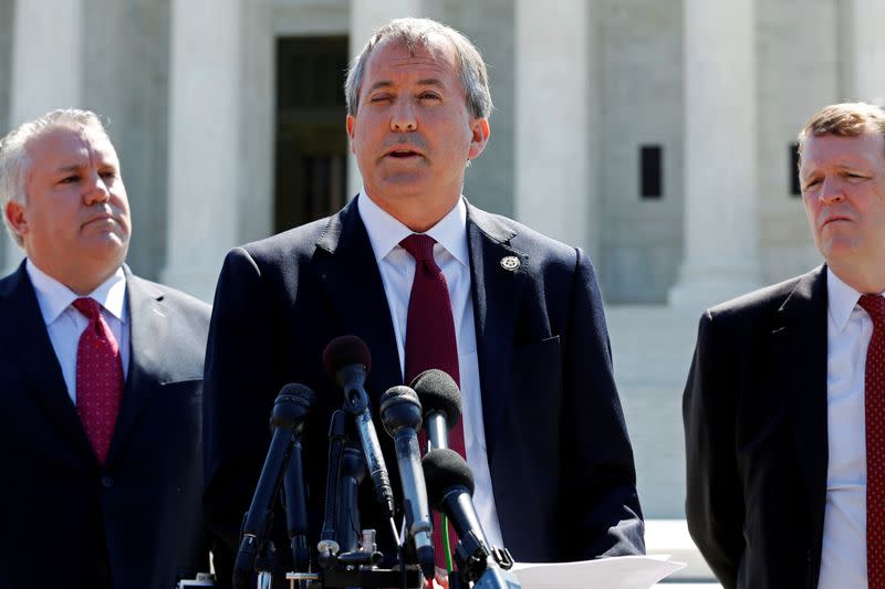 FILE PHOTO: Paxton holds a news conference to announce Texas and 20 other states have filed a lawsuit against the state of Delaware, at the Supreme Court building in Washington