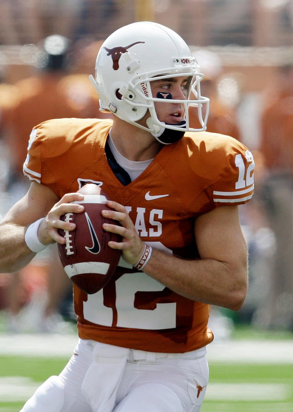 Texas quarterback Colt McCoy prepares to throw a pass against UTEP during the first quarter Sept. 26, 2009, in Austin.