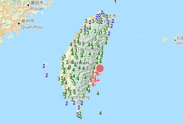 凌晨1點41分花蓮近海發生規模6.6地震。（圖／地震測報中心）