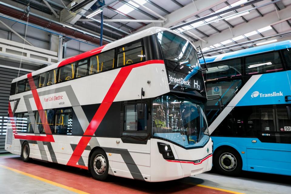 A Wrightbus prototype hydrogen bus on display (PA) (PA Archive)