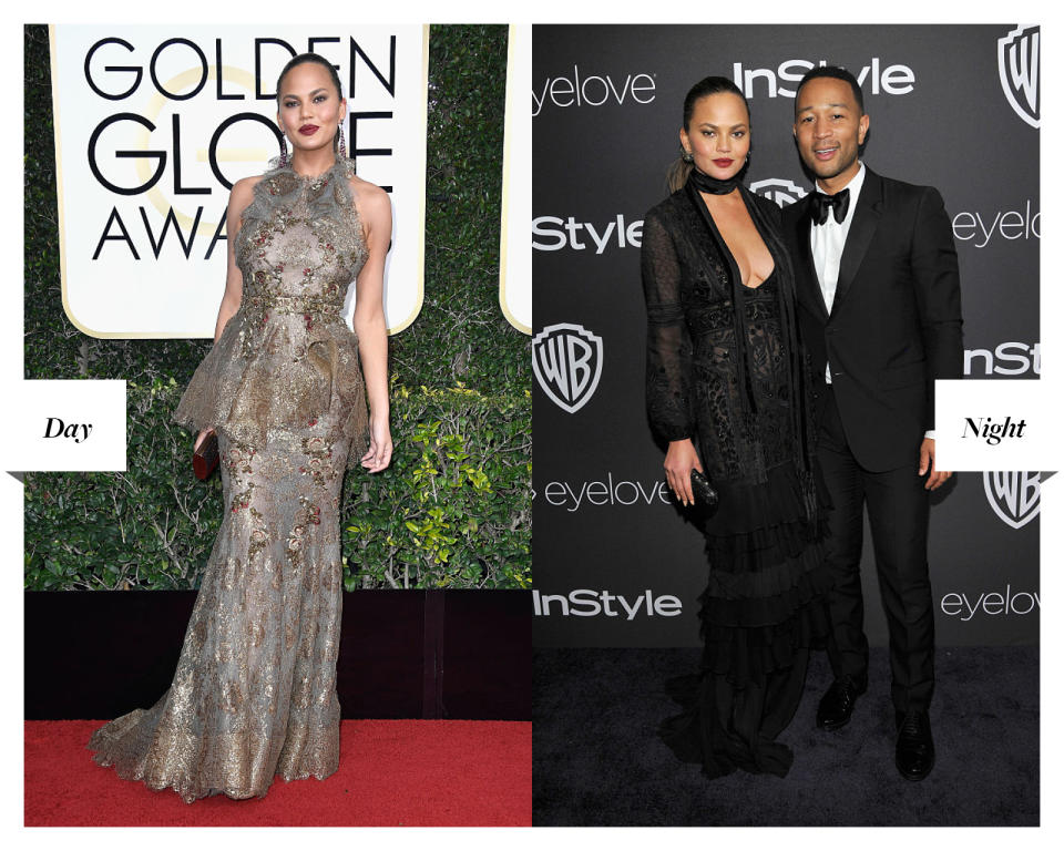 Chrissy Teigen and John Legend attend the 74th Golden Globe Awards and afterparty.