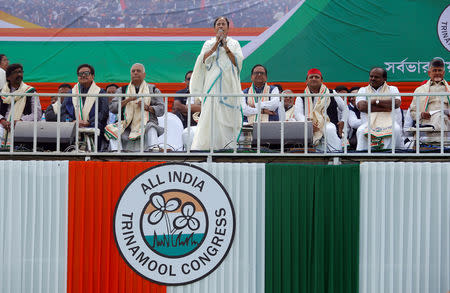 Mamata Banerjee, Chief Minister of the state of West Bengal, speaks during "United India" rally attended by the leaders of India's main opposition parties ahead of the general election, in Kolkata, January 19, 2019. REUTERS/Rupak De Chowdhuri/Files