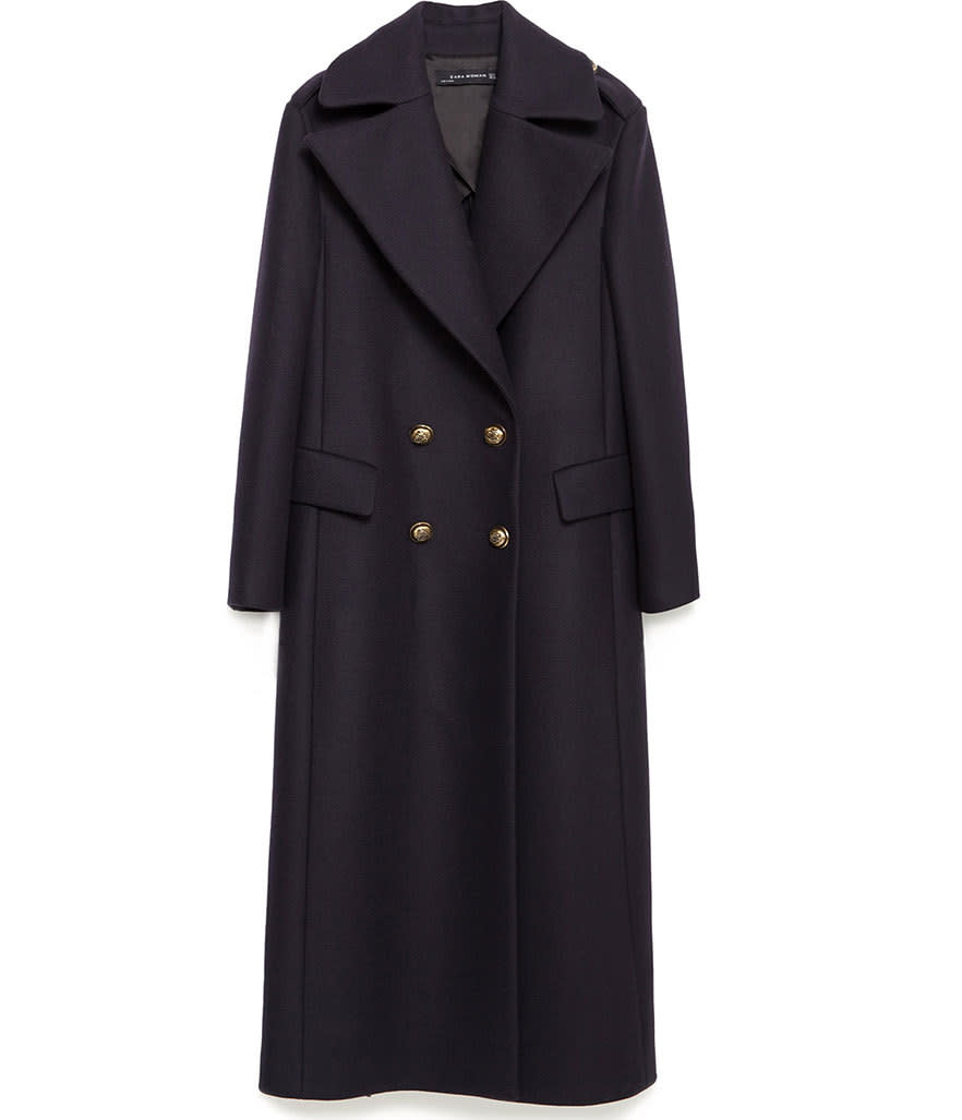 Zara Extra Long Coat with Metallic Buttons