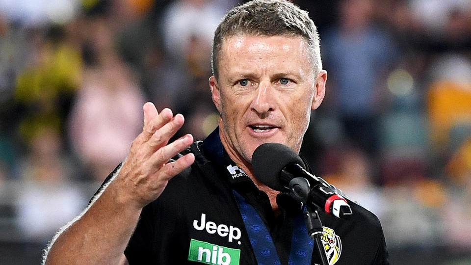 Damien Hardwick's relationship with a member of club administration staff has gone pub lic, following the reveal of his and wife Danielle's split in December. (Photo by Bradley Kanaris/AFL Photos/via Getty Images)