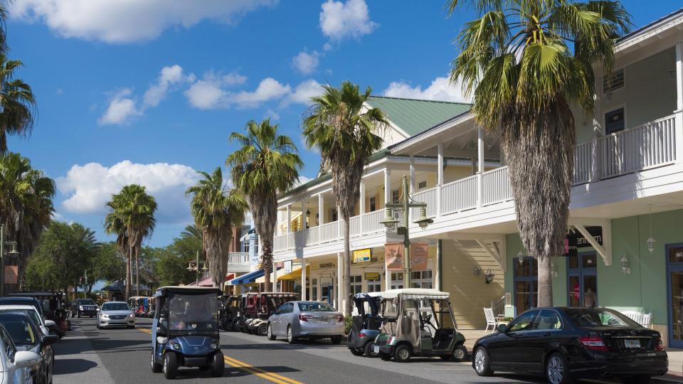 Downtown shopping area in Sumpter Landing a residential location in The Villages Florida USA.