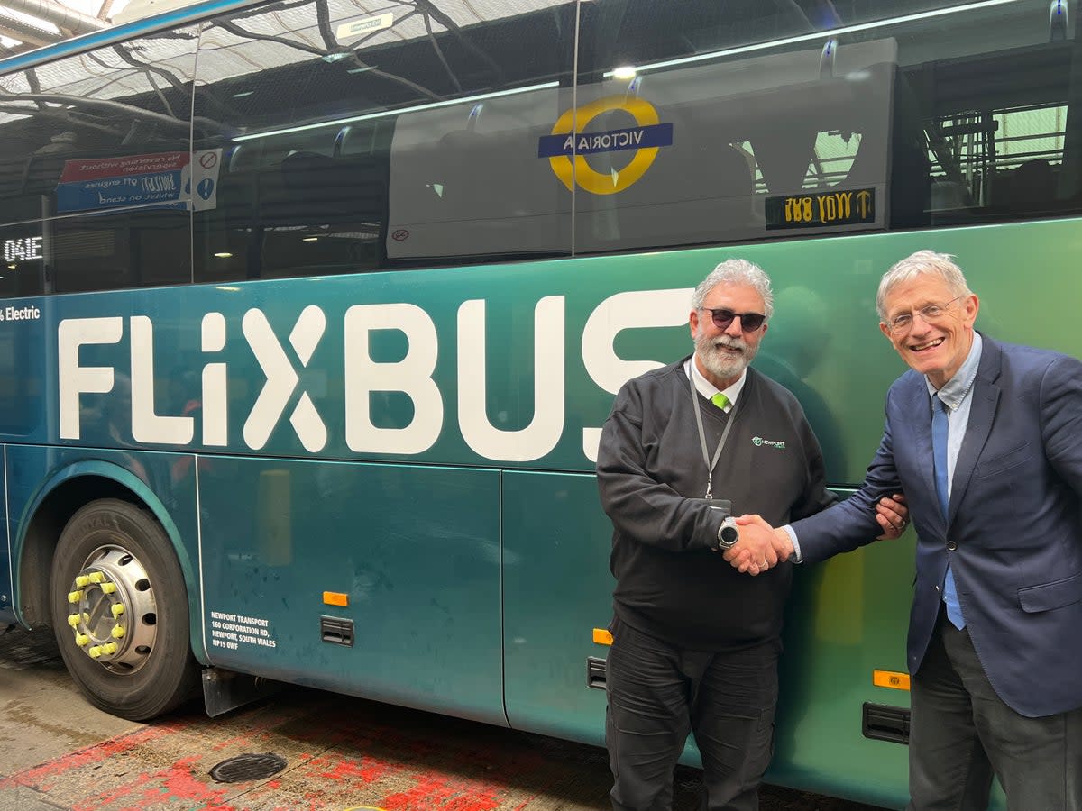 Safe arrival: FlixBus driver Francesco (left) with Simon Calder (Hayley Russell)