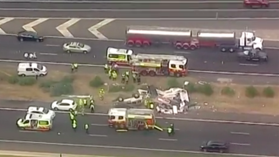 The crash caused traffic chaos during the afternoon peak with a north and southbound lane blocked. Source: 7News