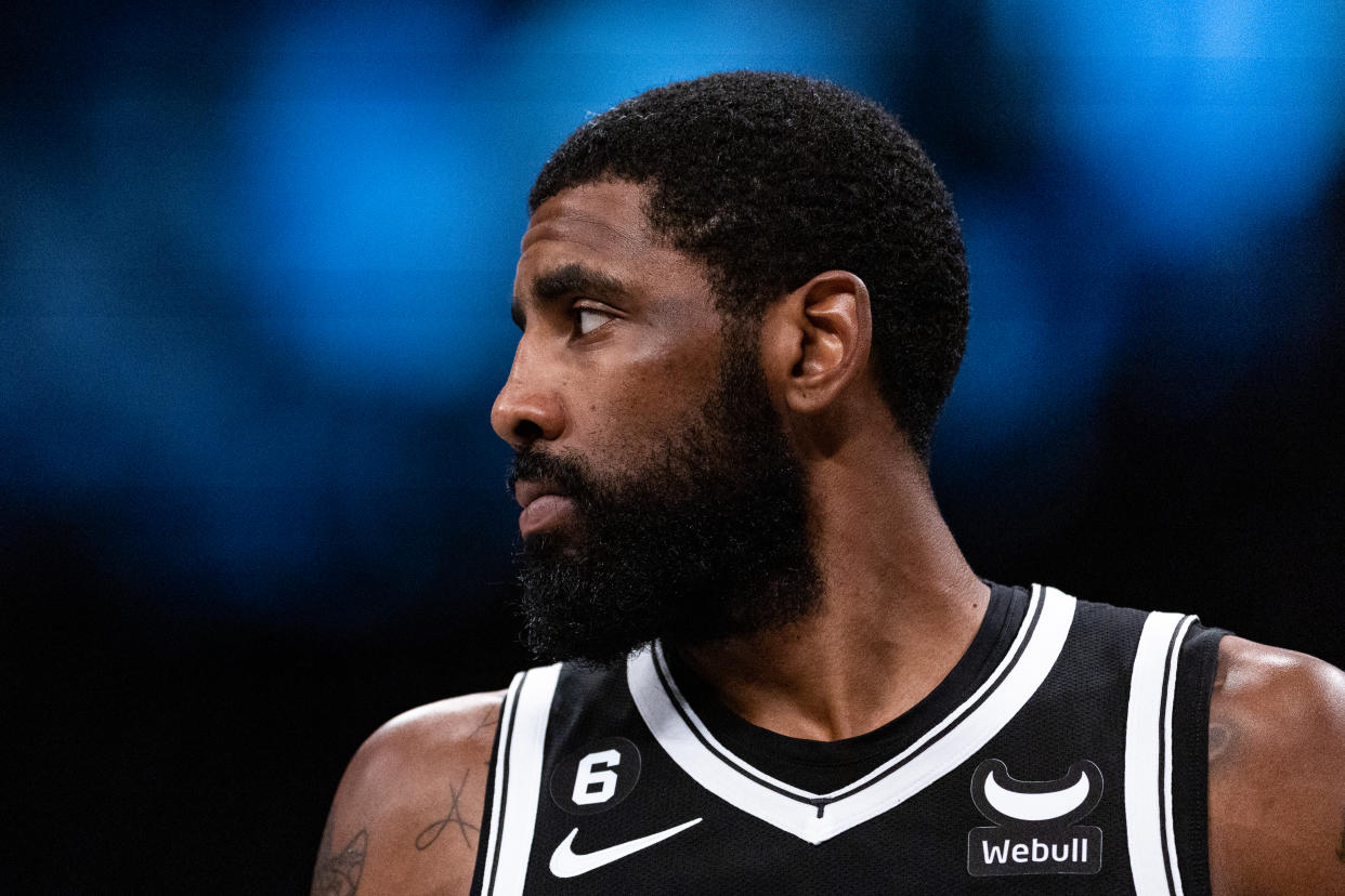 Brooklyn Nets star Kyrie Irving is on thin ice with Nike, a longtime sponsor. It appears his relationship with the apparel company could be coming to an end. (Photo by Dustin Satloff/Getty Images)