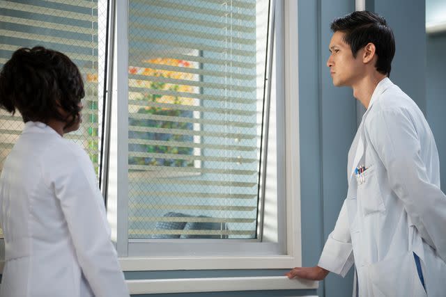 <p>Disney/Anne Marie Fox</p> From left: Alexis Floyd and Harry Shum Jr. on "Grey's Anatomy"