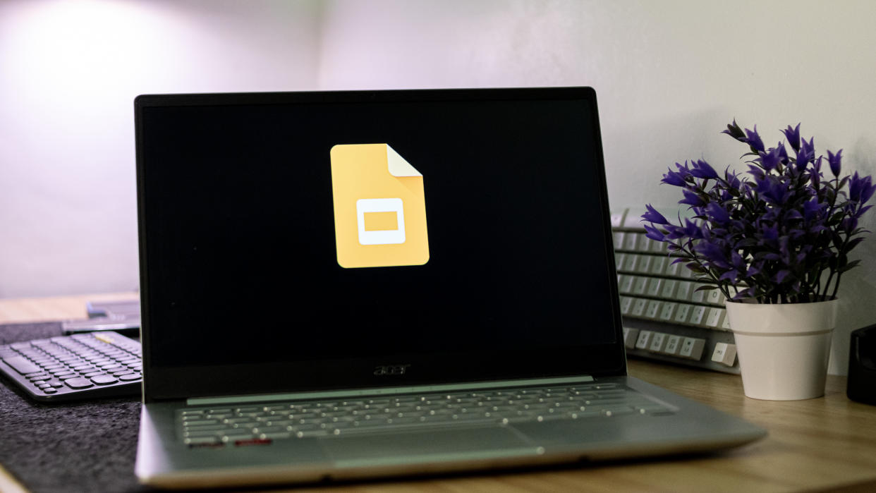  Google Slides logo on a laptop screen 