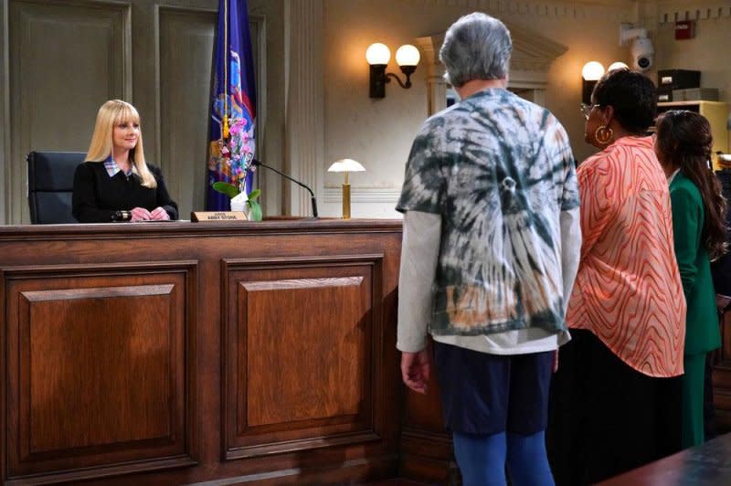 Dan (John Larroquette) and Roz's (Marsha Warfield) scheme lands them in Abby Stone's (Melissa Rauch) courtroom. Photo courtesy of NBC