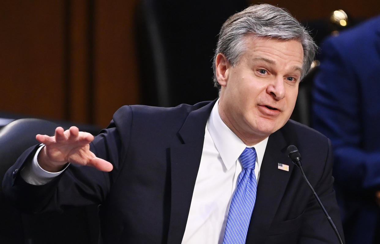 Director Christopher Wray faced extensive questioning about the Jan. 6 attack on the U.S. Capitol as he appeared Tuesday before the Senate Judiciary Committee. (Photo: Pool via Getty Images)