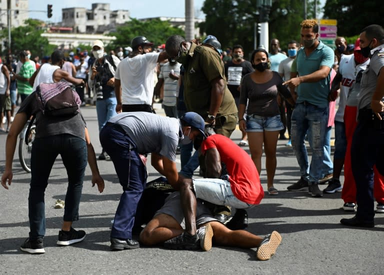A man is arrested during a demonstration against the government of Cuban President Miguel Diaz-Canel in Havana, on July 11, 2021 (YAMIL LAGE)