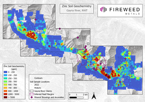 Figure 9: Zinc-in-soil geochemistry – historical and 2022 sampling.