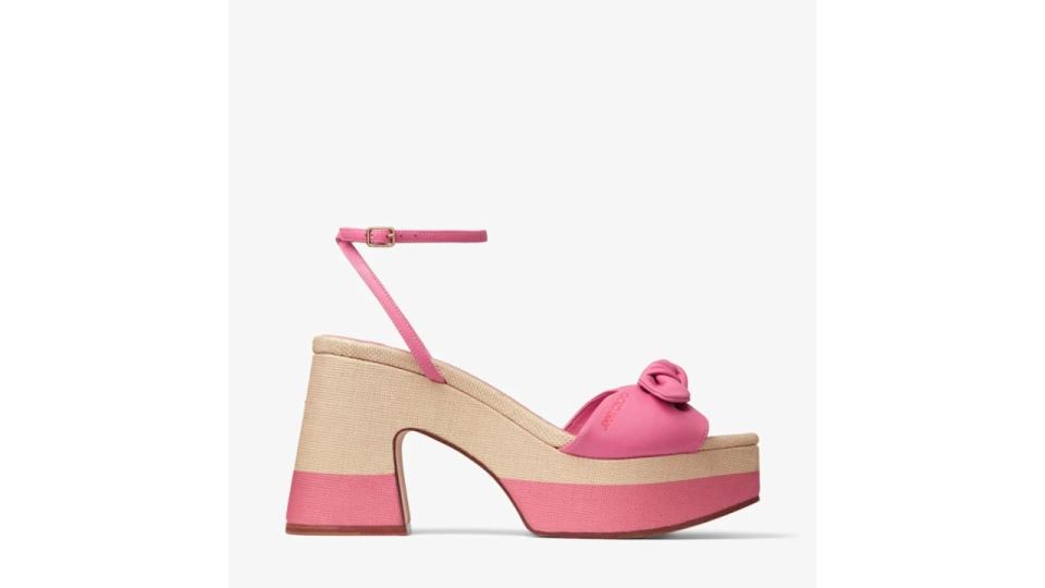 Candy Pink/Natural Leather and Raffia Platform Sandals