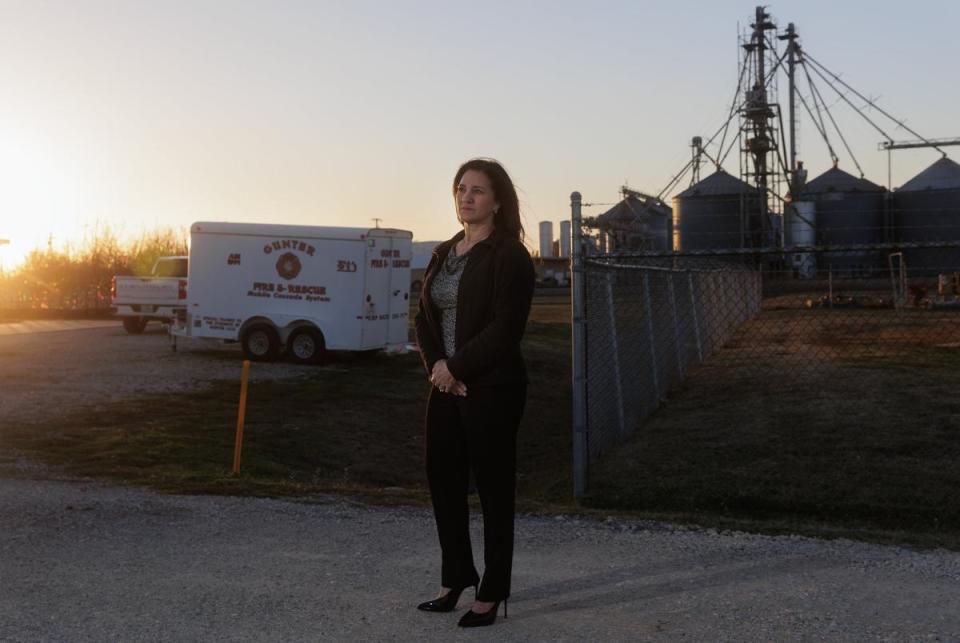 Gunter mayor Karen Souther poses for a portrait outside of Gunter City Hall in Gunter, TX on January 11, 2024.